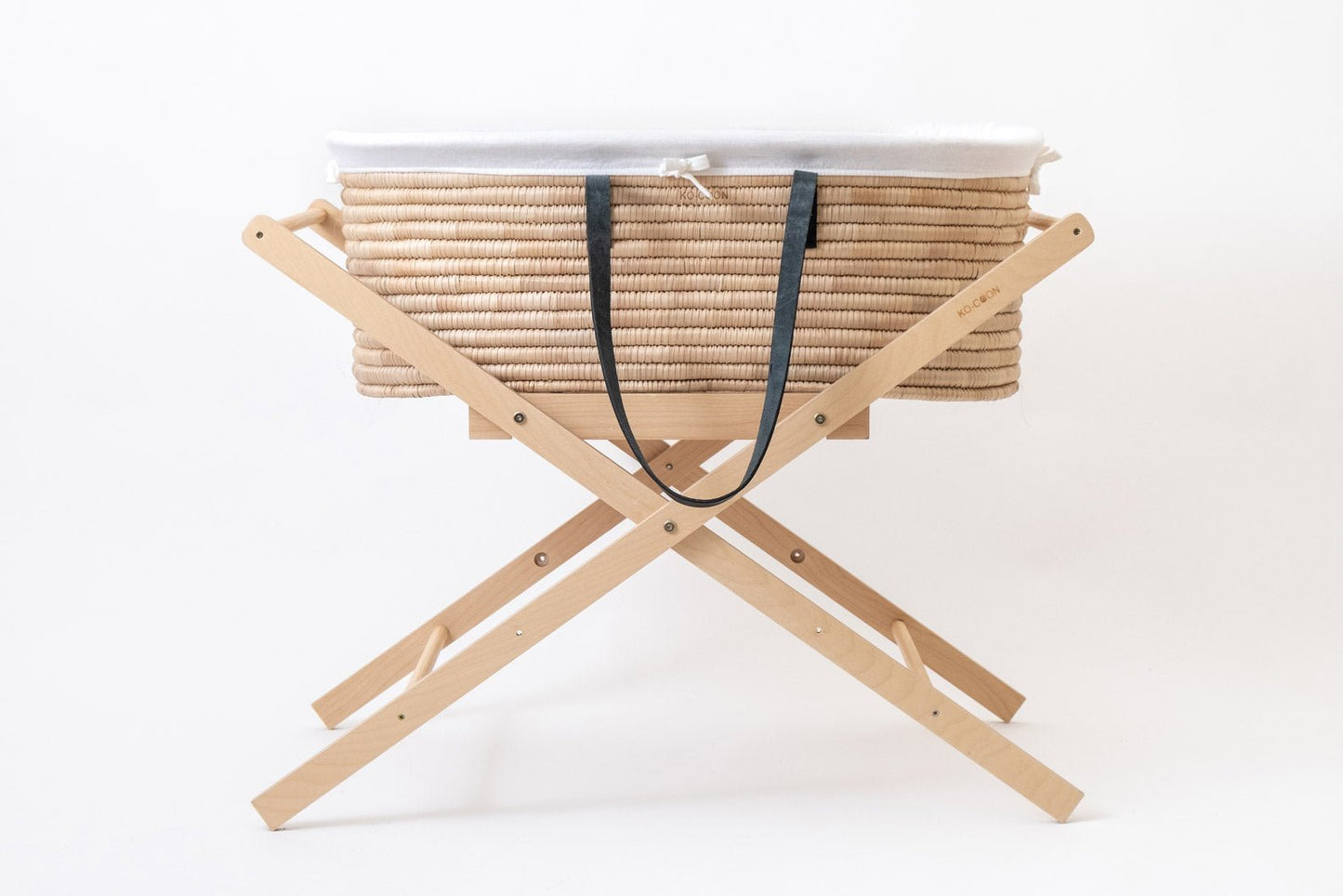 Black Leather TIMELESS Moses basket Set - with foldable stand