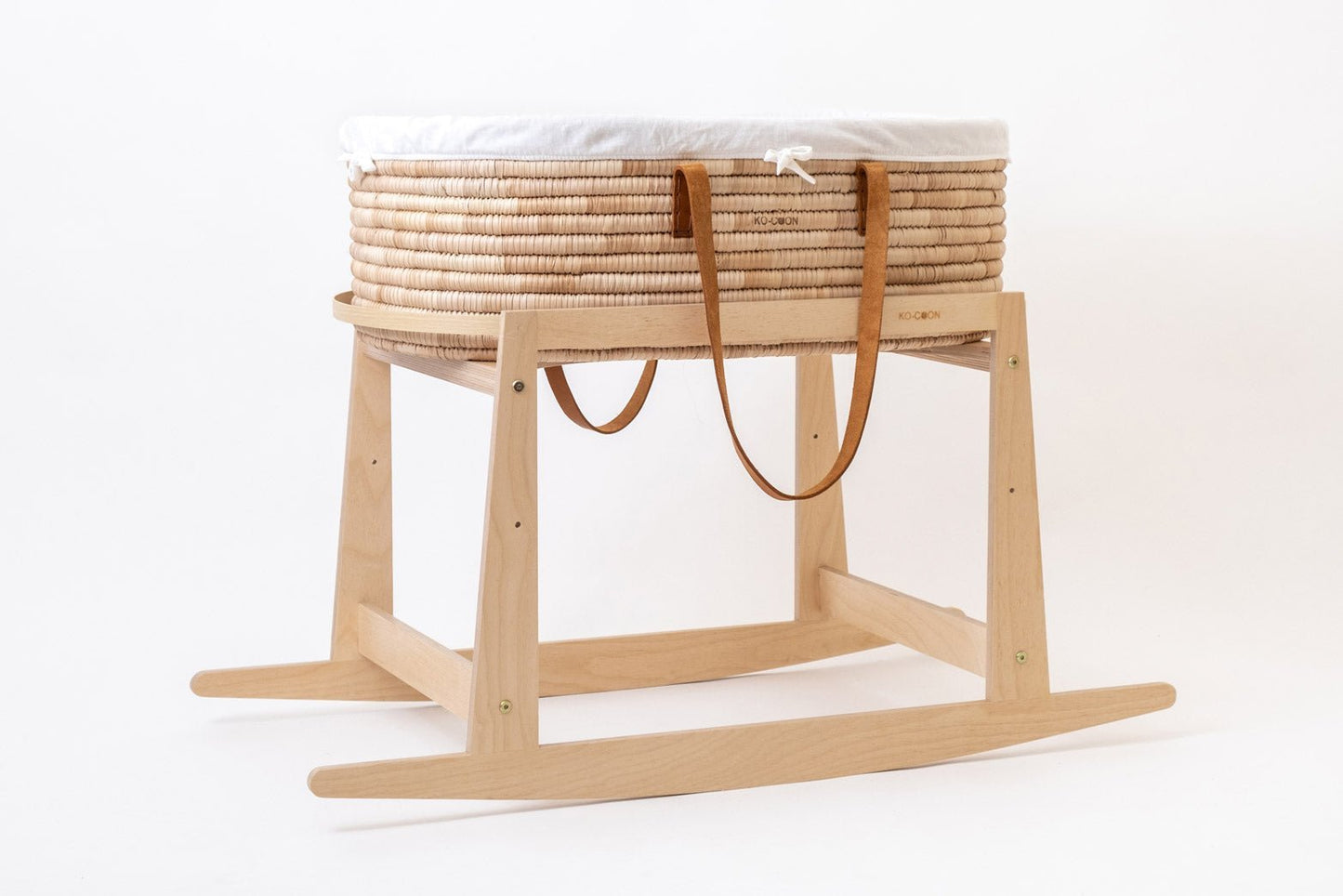 Moses Basket & Rocking stand SET TIMELESS - Rust Leather handles (basket + rocker + merino mattress + slipcover + fitted liner) (ETA 2 weeks)