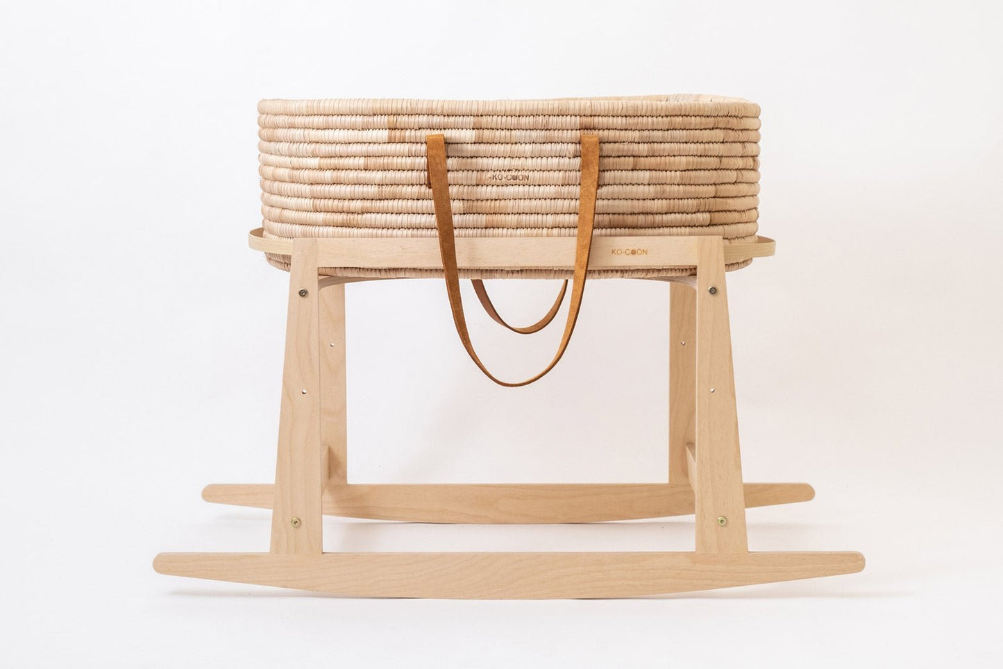 Moses Basket & Rocking stand SET TIMELESS - Rust Leather handles (basket + rocker + merino mattress + slipcover + fitted liner) (ETA 2 weeks)