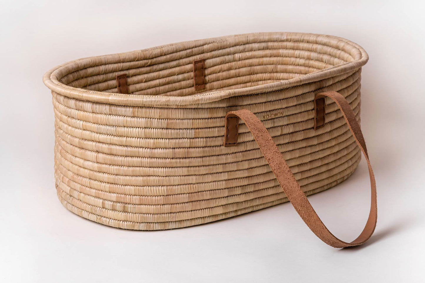 Moses Basket & Foldable stand SET TIMELESS - with Rust Leather handles (basket + moses stand + merino mattress + fitted liner + slipcover) (ETA 2 weeks)