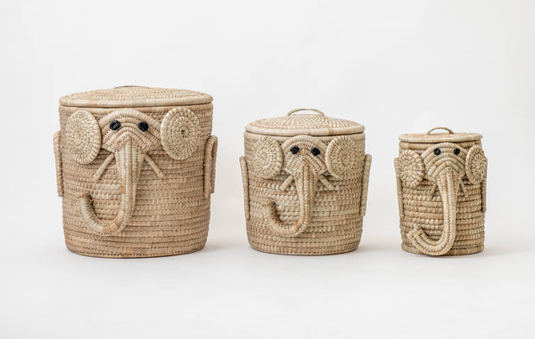Elephant storage basket - with Tray lid - (M size 36x36cm)