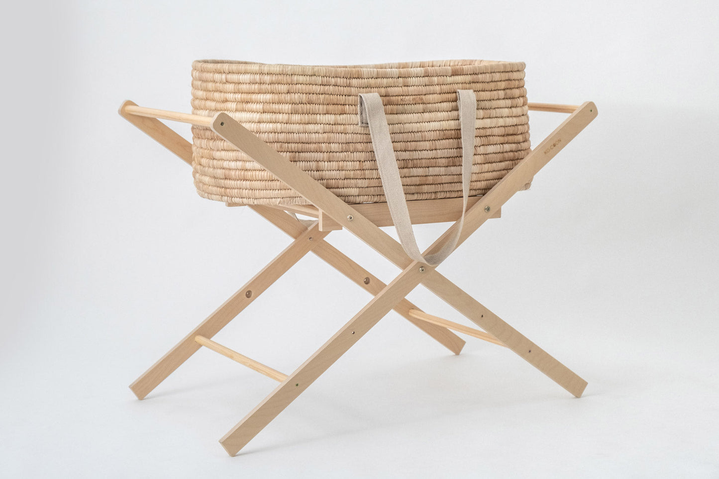 5-Piece Natural Moses Basket SET with Foldable stand - Sand hemp handles