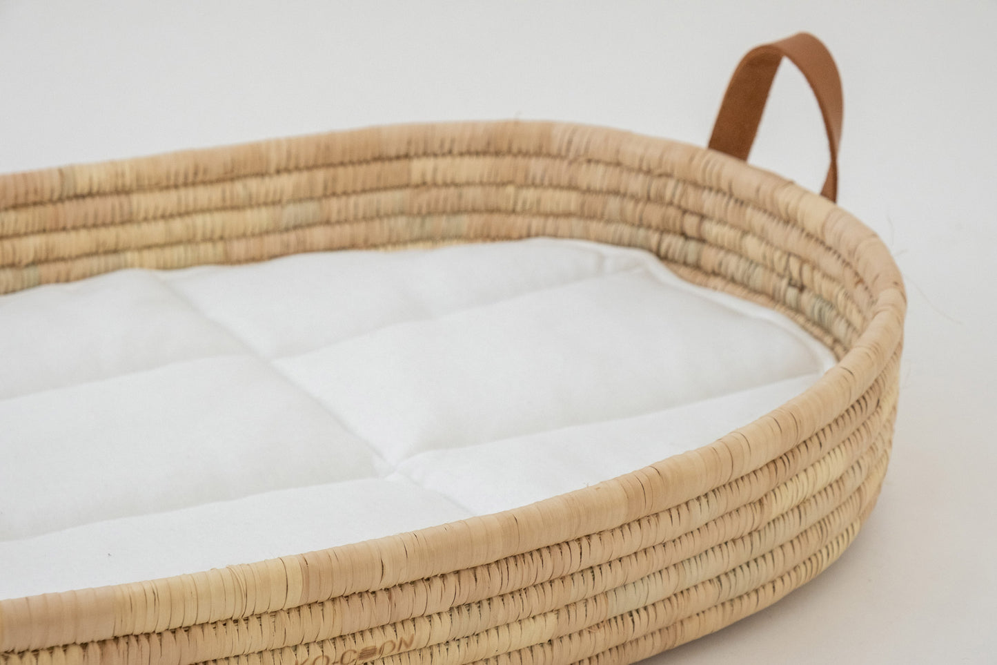 Baby Changing basket (75x45cm) KO-COON Timeless - LEATHER handles (basket + quilted padding)