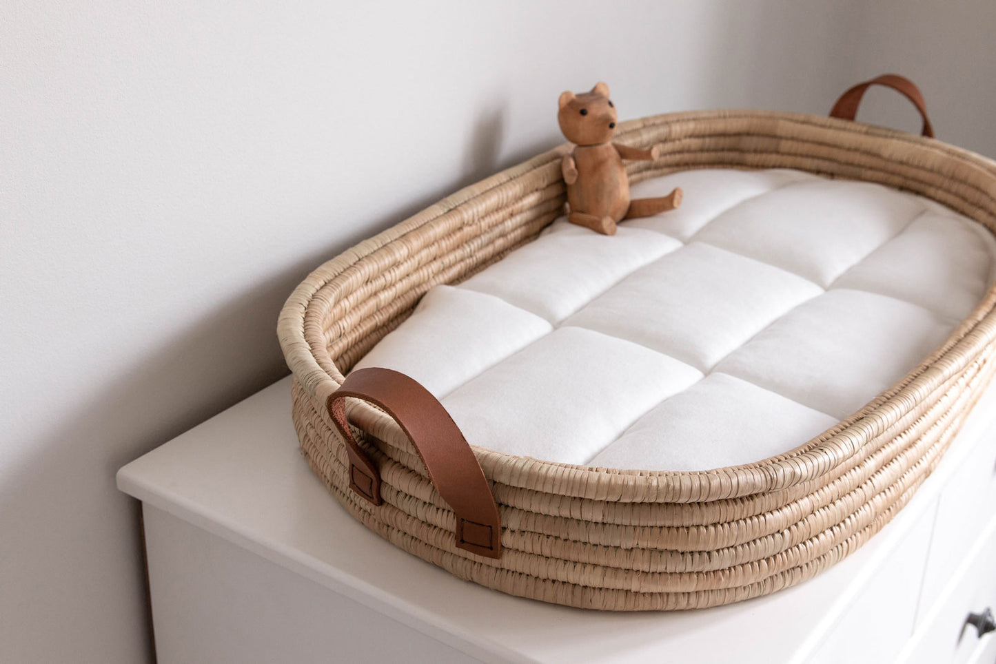 Baby Changing basket (75x45cm) KO-COON Timeless - LEATHER handles (basket + quilted padding)