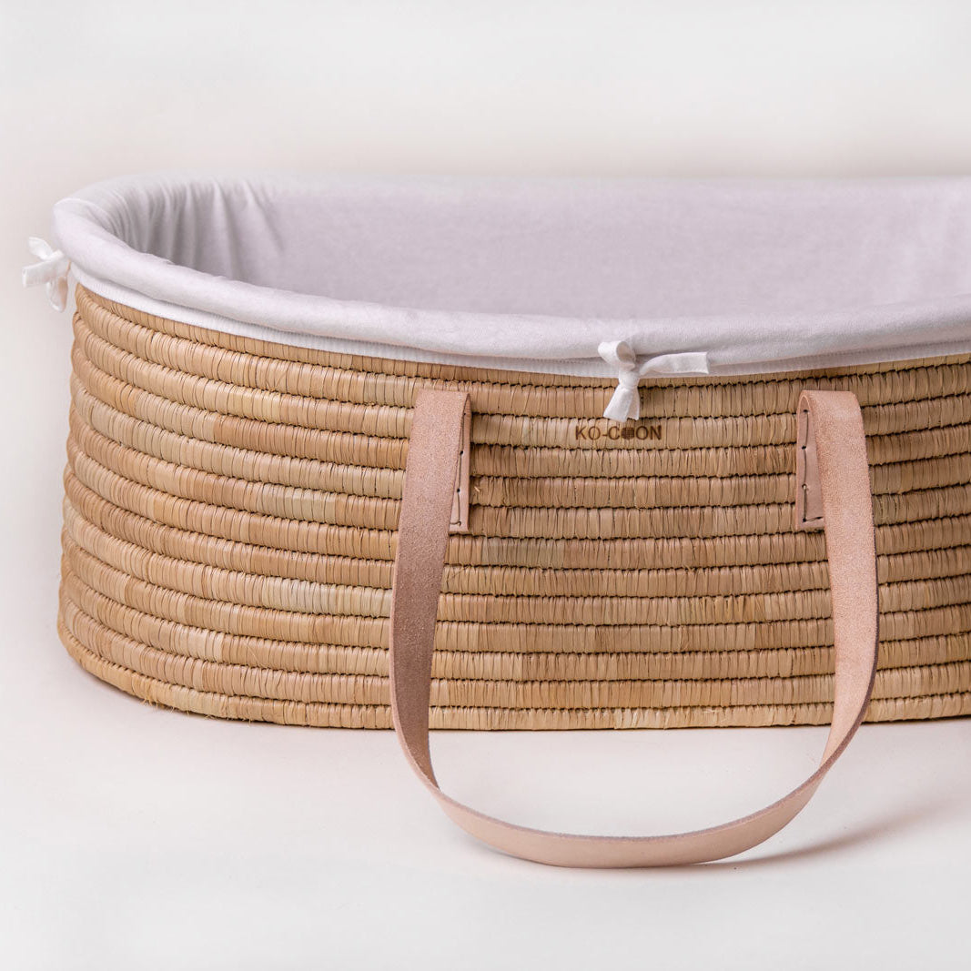 5-Piece Timeless Moses Basket SET with Rocker - Nude Leather handles