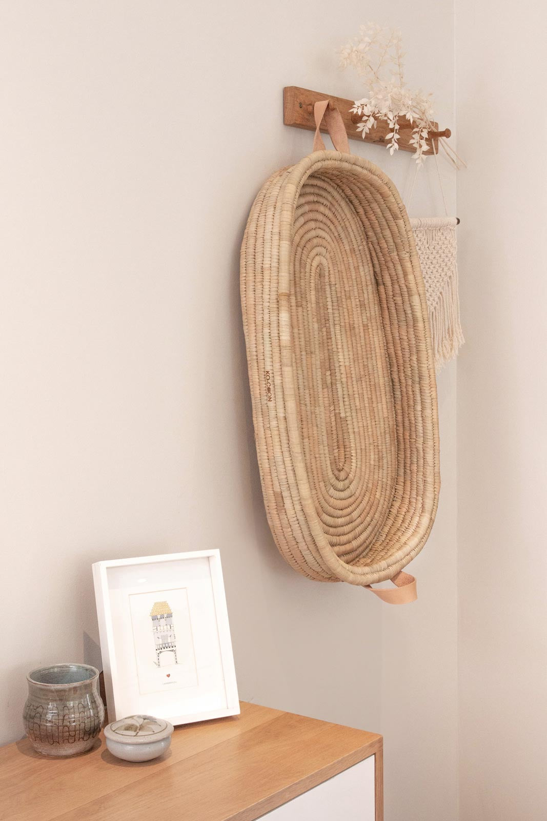 Baby Changing basket (75x45cm) KO-COON Timeless - LEATHER handles (basket + quilted padding)