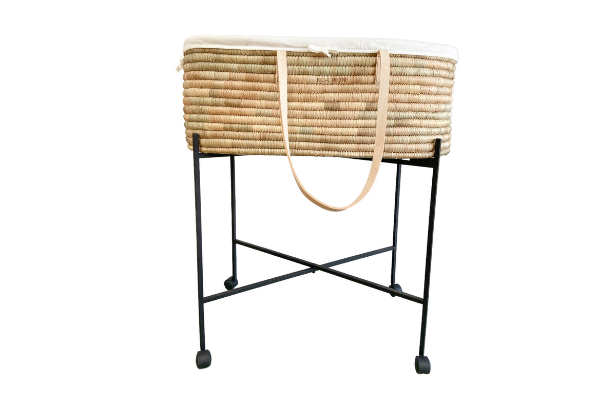 Moses basket and 2 Tier steel frame SET Timeless with Nude leather han
