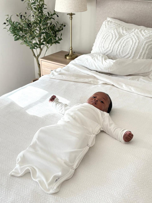 KO-COON Baby Kimono — gown meets sleeping bag, with cuff mittens