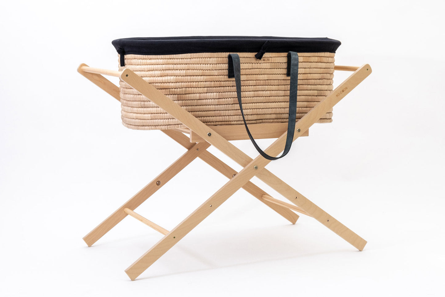 5-Piece Timeless Moses Basket SET with Foldable stand - Black leather handles