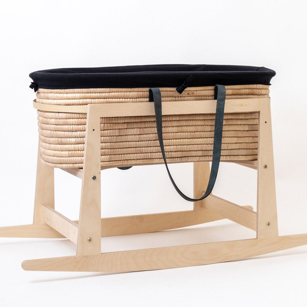 5-Piece Timeless Moses Basket SET with Rocker - Black Leather handles