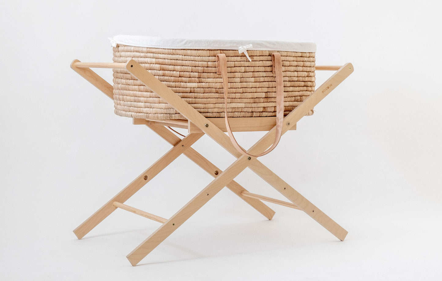 5-Piece Timeless Moses Basket SET with Foldable stand - Nude leather handles