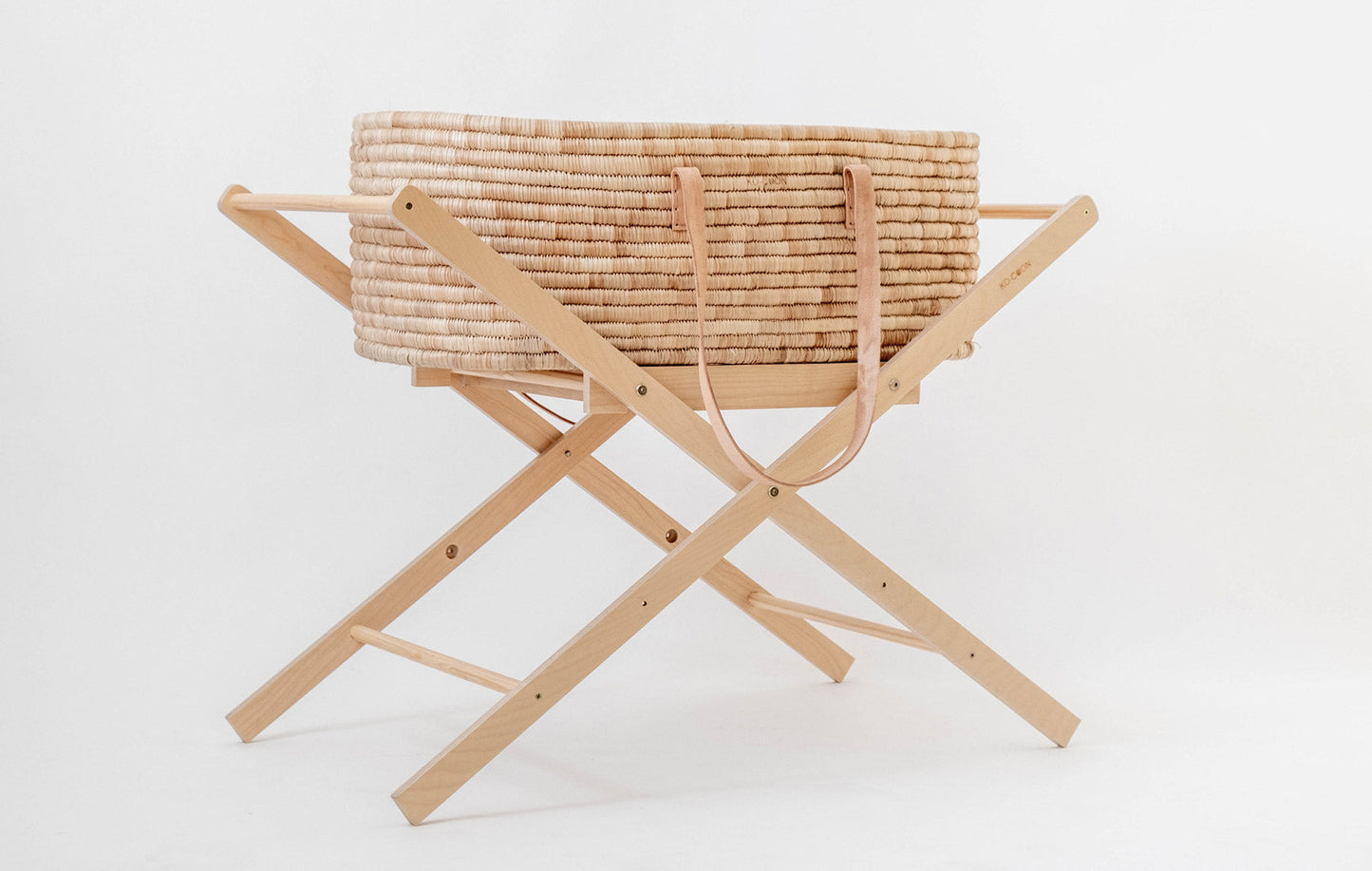 5-Piece Timeless Moses Basket SET with Foldable stand - Nude leather handles