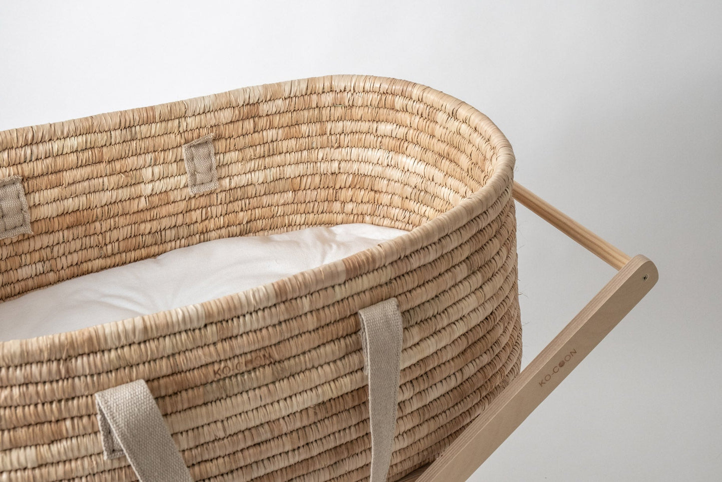 5-Piece Natural Moses Basket SET with Rocker - Sand hemp handles