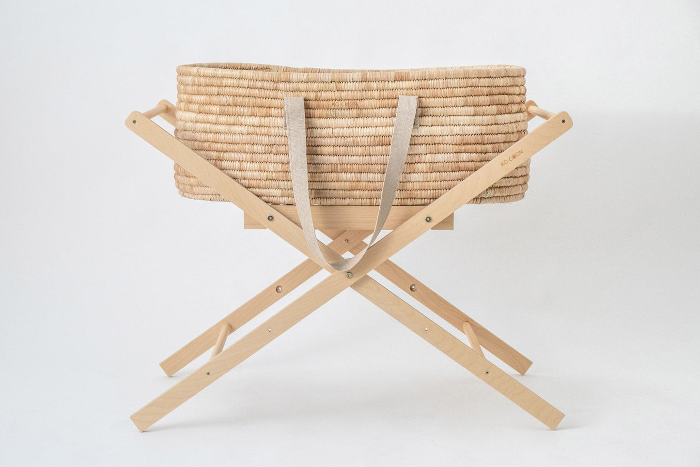 5-Piece Natural Moses Basket SET with Foldable stand - Sand hemp handles