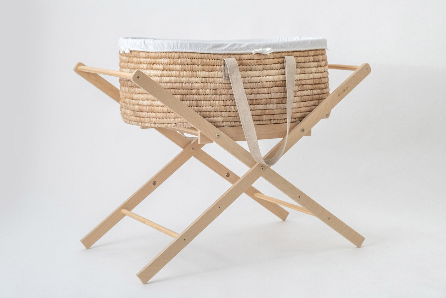 5-Piece Natural Moses Basket SET with Rocker - Sand hemp handles