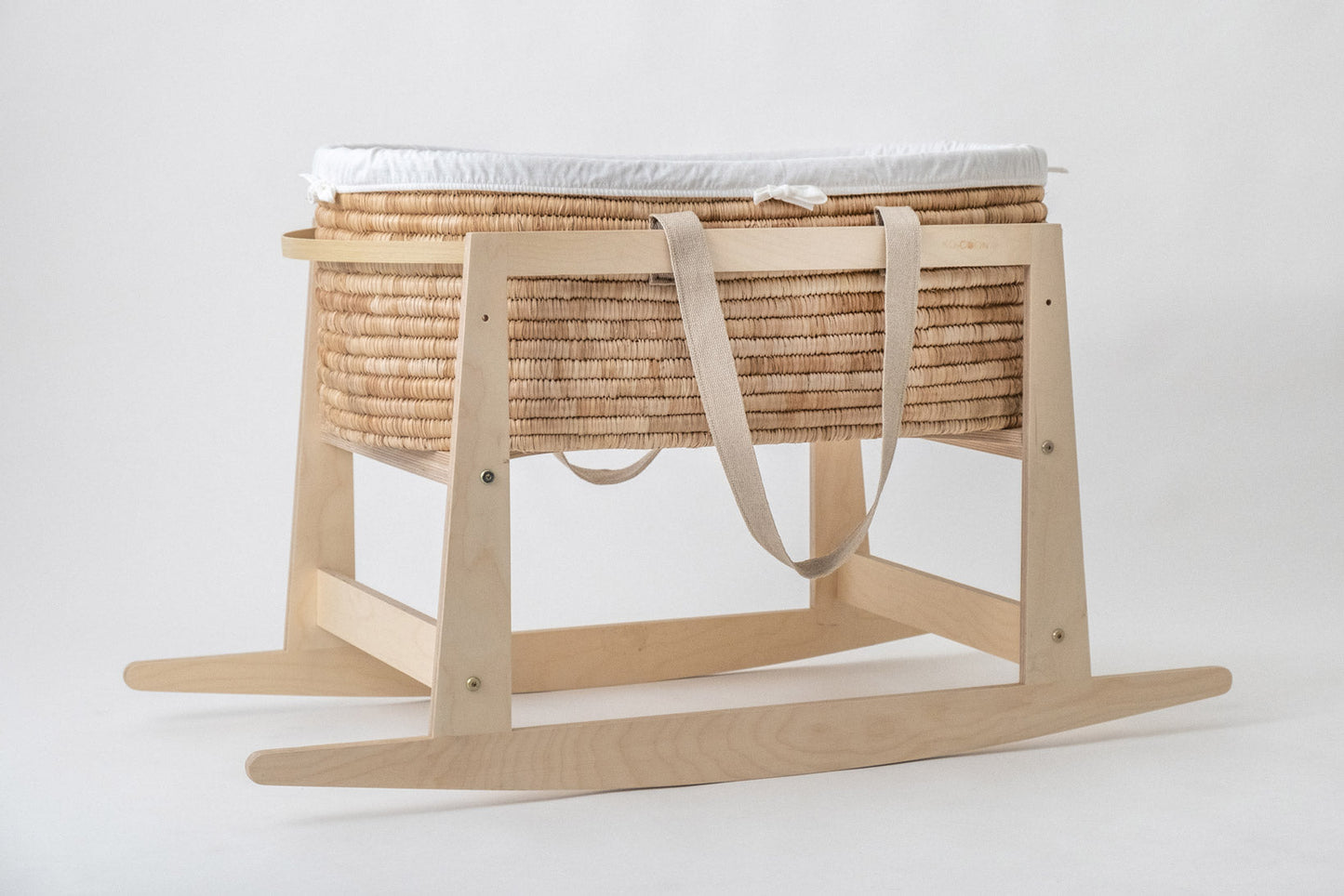5-Piece Natural Moses Basket SET with Rocker - Sand hemp handles