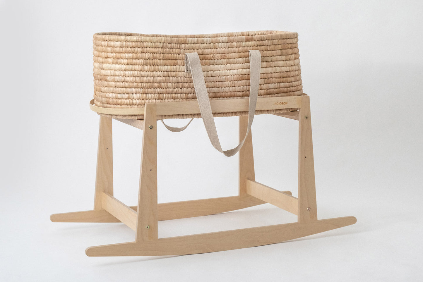 5-Piece Natural Moses Basket SET with Rocker - Sand hemp handles