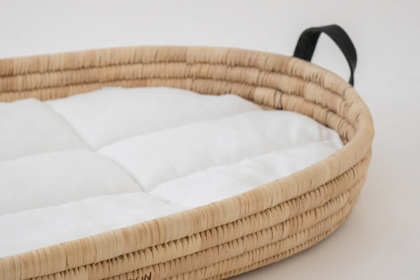 Baby Changing basket (75x45cm) KO-COON Timeless Collection - with LEATHER handles and cotton changing padding