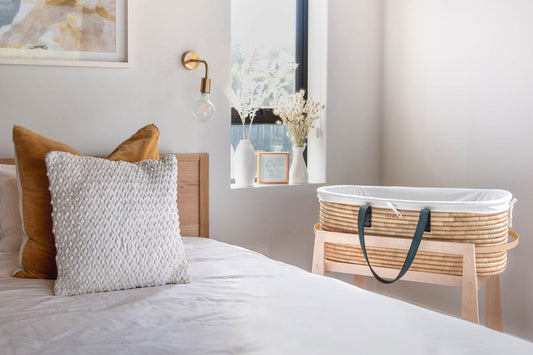 Moses Basket & Rocker SET TIMELESS - Black Leather handles