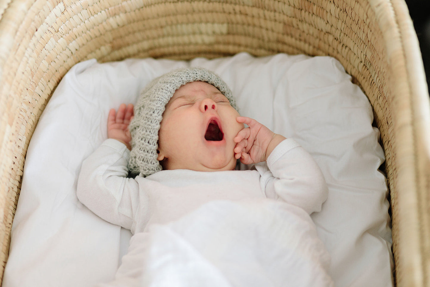5-Piece Natural Moses Basket SET with Foldable stand - Sand hemp handles