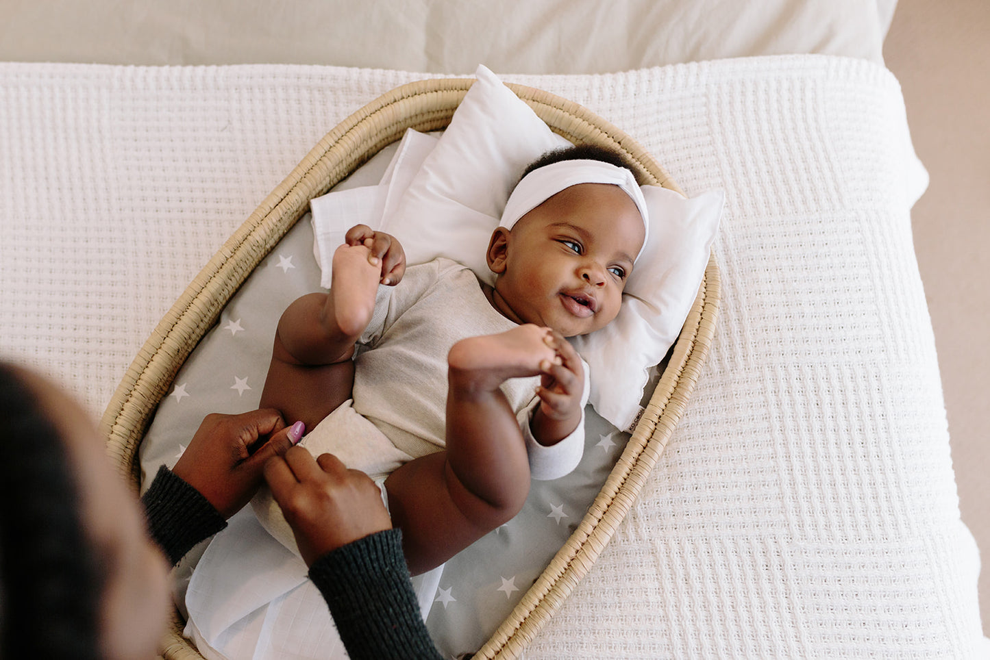 Baby Changing Basket (75x45cm) KO-COON Natural Collection - with quilted cotton changing mat (ETA 2 weeks)