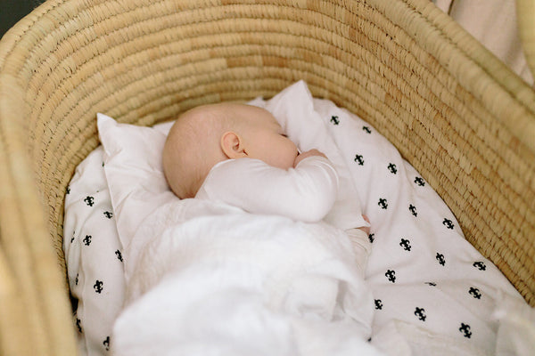 Moses Basket & Foldable SET TIMELESS - Nude Leather handles (basket + moses stand + merino mattress + fitted liner + slipcover)