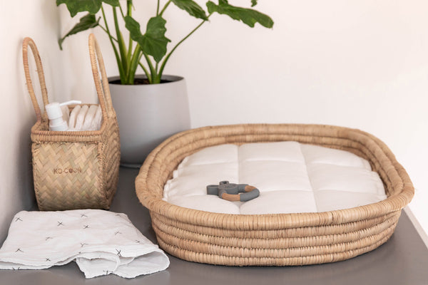 Baby Changing Basket (75x45cm) KO-COON Natural Collection - with quilted cotton changing mat