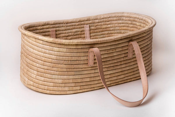 Moses Basket & Rocker SET TIMELESS - Nude Leather handles (basket + rocker + merino mattress + slipcover + fitted liner)