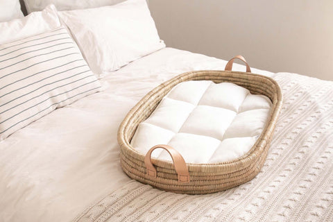 Baby Changing basket (75x45cm) KO-COON Timeless Collection - with LEATHER handles and cotton changing padding