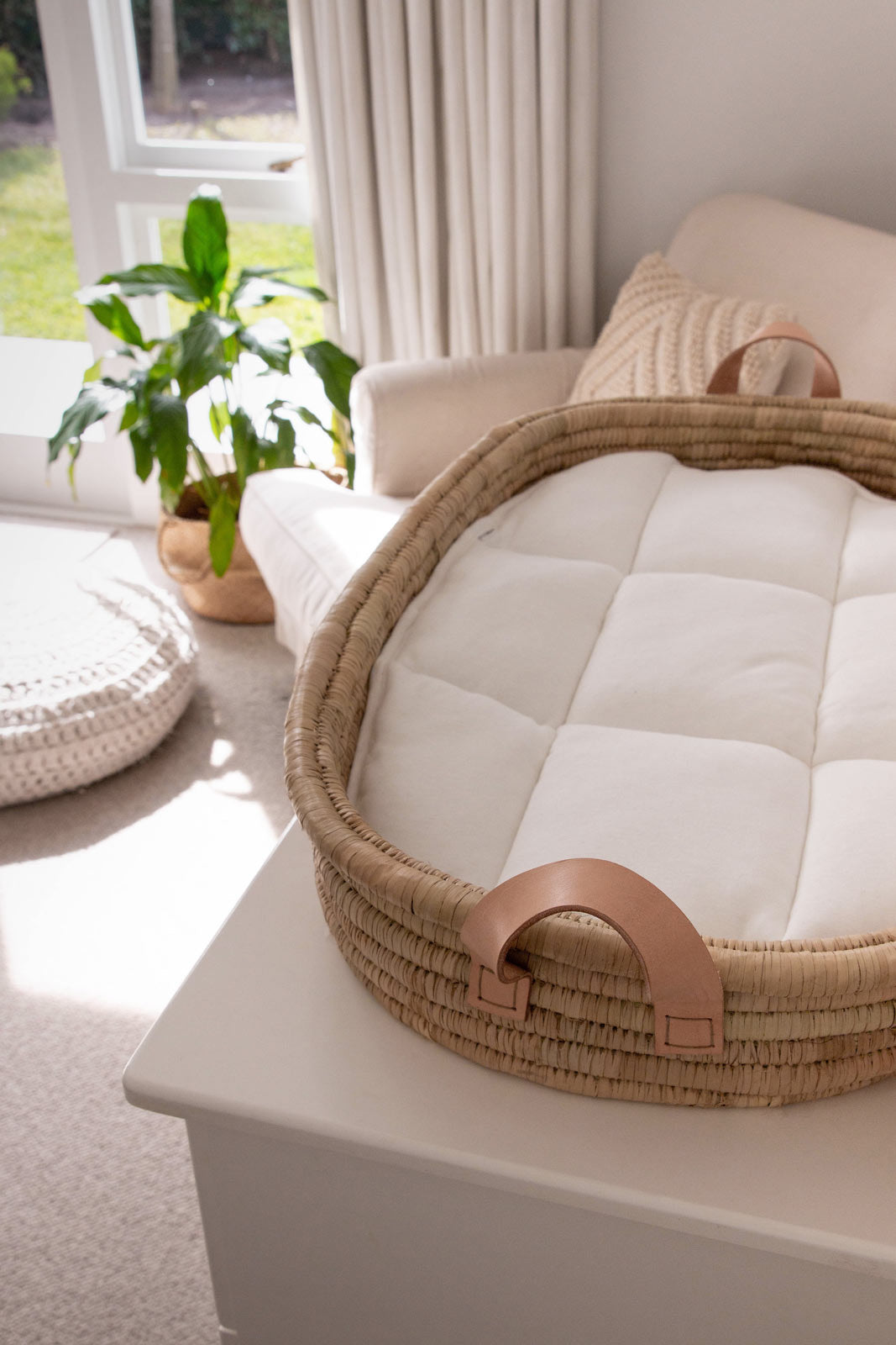 Baby Changing basket (75x45cm) KO-COON Timeless Collection - LEATHER handles (changing basket + changing padding) (ETA 2 weeks)