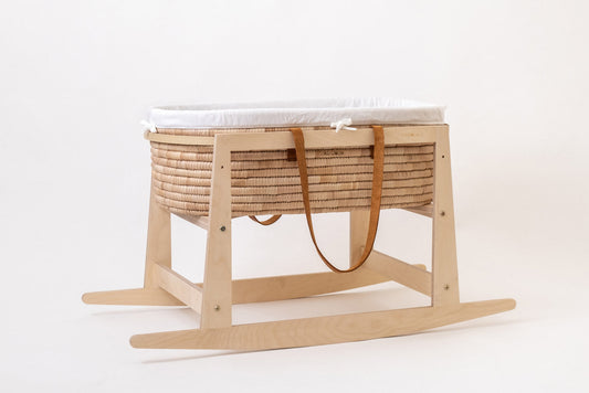 Moses Basket & Rocking stand SET TIMELESS - Rust Leather handles