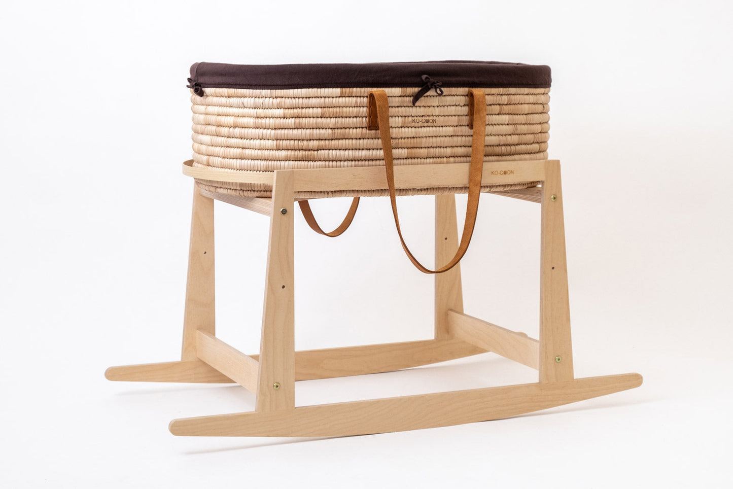 Moses Basket & Rocking stand SET TIMELESS - Rust Leather handles